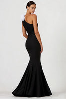 Load image into Gallery viewer, Black Mermaid One Shoulder Long Formal Dress with 3D Flower