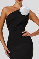 Load image into Gallery viewer, Black Mermaid One Shoulder Long Formal Dress with 3D Flower