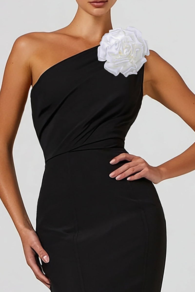 Load image into Gallery viewer, Black Mermaid One Shoulder Long Formal Dress with 3D Flower