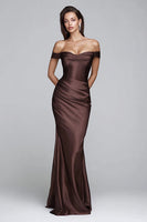 Load image into Gallery viewer, Mermaid Coffee Off the Shoulder Long Formal Dress