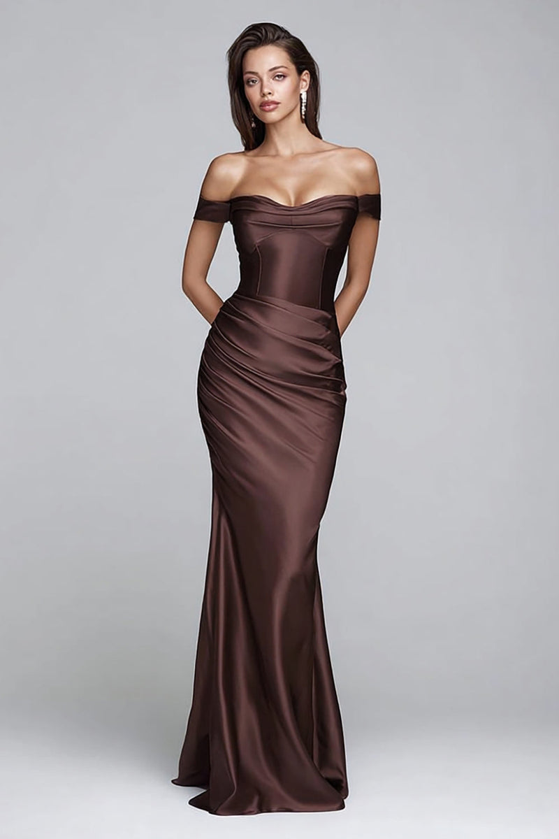 Load image into Gallery viewer, Mermaid Coffee Off the Shoulder Long Formal Dress