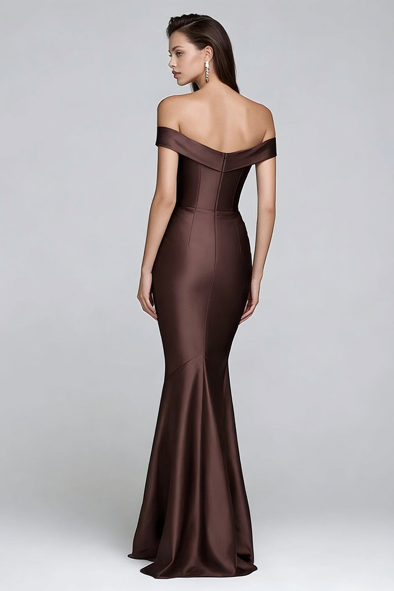 Load image into Gallery viewer, Mermaid Coffee Off the Shoulder Long Formal Dress