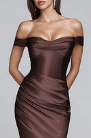 Load image into Gallery viewer, Mermaid Coffee Off the Shoulder Long Formal Dress