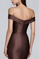 Load image into Gallery viewer, Mermaid Coffee Off the Shoulder Long Formal Dress