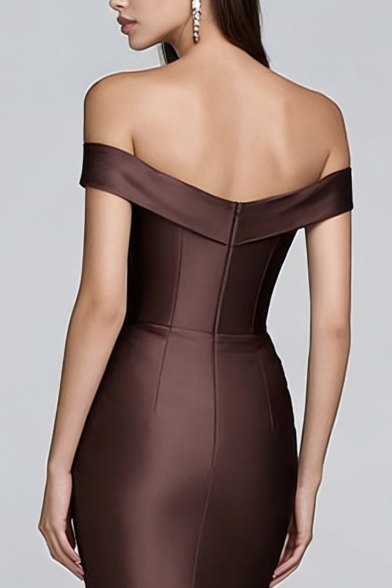 Load image into Gallery viewer, Mermaid Coffee Off the Shoulder Long Formal Dress