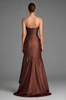 Load image into Gallery viewer, Brown Mermaid Sweetheart Ruffled Asymmetrical Formal Dress with Slit