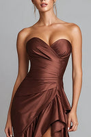 Load image into Gallery viewer, Brown Mermaid Sweetheart Ruffled Asymmetrical Formal Dress with Slit