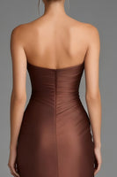 Load image into Gallery viewer, Brown Mermaid Sweetheart Ruffled Asymmetrical Formal Dress with Slit