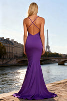 Load image into Gallery viewer, Purple Mermaid Long Chiffon Prom Dress with Keyhole