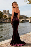 Load image into Gallery viewer, Sparkly Burgundy Beaded Velvet Mermaid Long Prom Dress