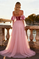 Load image into Gallery viewer, Sparkly Pink Velvet Sequin Long Prom Dress with Cape