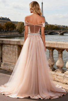 Sparkly Champagne Long Velvet Corset Prom Dress with Cape