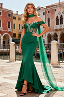 Load image into Gallery viewer, Sparkly Dark Green Beaded Mermaid Long Corset Prom Dress