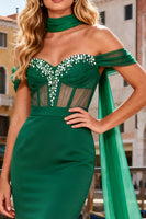 Load image into Gallery viewer, Sparkly Dark Green Beaded Mermaid Long Corset Prom Dress