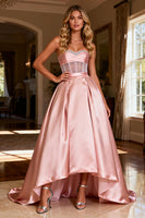 Load image into Gallery viewer, Sparkly Pink Sweetheart Satin Beaded Long Corset Prom Dress