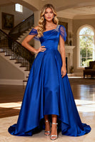 Load image into Gallery viewer, Sparkly Royal Blue A Line Satin Long Prom Dress with Beadings