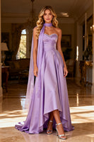 Load image into Gallery viewer, Sparkly Light Purple Satin Neck Scarf A Line Long Prom Dress