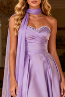 Load image into Gallery viewer, Sparkly Light Purple Satin Neck Scarf A Line Long Prom Dress