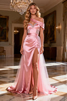 Load image into Gallery viewer, Sparkly Pink Satin Long Corset Prom Dress with Slit
