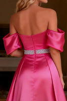 Load image into Gallery viewer, Sparkly Hot Pink Satin Beaded Long Prom Dress with Slit