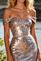 Load image into Gallery viewer, Sparkly Champagne Mermaid Ruffled Sequin Long Prom Dress with Slit