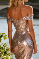 Load image into Gallery viewer, Sparkly Champagne Mermaid Ruffled Sequin Long Prom Dress with Slit