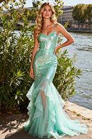 Load image into Gallery viewer, Sparkly Mint Green Mermaid Long Sequin Prom Dress with Ruffles