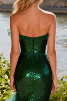 Load image into Gallery viewer, Sparkly Dark Green Sequin Tiered Mermaid Ruffled Long Prom Dress