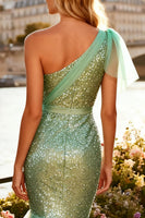 Load image into Gallery viewer, Sparkly Sage Green Ruffled Mermaid Long Prom Dress with Sequin