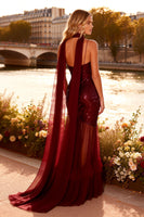 Load image into Gallery viewer, Sparkly Burgundy Mermaid Spaghetti Straps Sequin Long Prom Dress