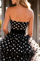 Load image into Gallery viewer, Black and White Polka Dots Tulle Maxi Prom Dress with Ruffles