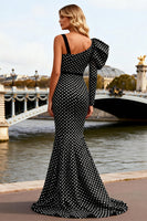 Load image into Gallery viewer, Black and White Polka Dots Long Mermaid Prom Dress with Slit