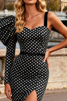 Load image into Gallery viewer, Black and White Polka Dots Long Mermaid Prom Dress with Slit