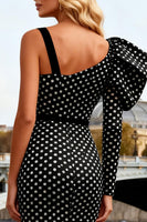 Load image into Gallery viewer, Black and White Polka Dots Long Mermaid Prom Dress with Slit