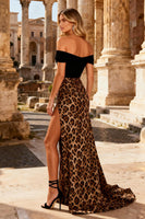 Load image into Gallery viewer, Sparkly Mermaid Khaki Leopard Beaded Long Prom Dress with Slit