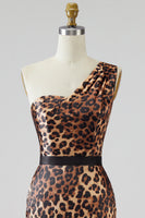 Load image into Gallery viewer, Khaki Leopard Print One Shoulder Mermaid Long Prom Dress