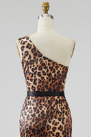Load image into Gallery viewer, Khaki Leopard Print One Shoulder Mermaid Long Prom Dress