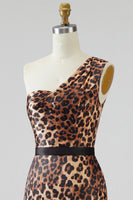 Load image into Gallery viewer, Khaki Leopard Print One Shoulder Mermaid Long Prom Dress