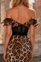 Load image into Gallery viewer, Khaki Leopard Mermaid Tiered Long Corset Prom Dress with Ruffles