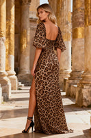 Load image into Gallery viewer, Sparkly Khaki Leopard Print Long Beaded Prom Dress with Slit