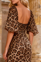 Load image into Gallery viewer, Sparkly Khaki Leopard Print Long Beaded Prom Dress with Slit