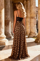 Load image into Gallery viewer, Khaki Sheath Leopard Print Long Corset Prom Dress with Slit