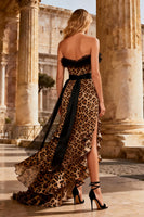 Load image into Gallery viewer, Khaki Leopard Sweetheart Ruffled Chiffon Long Prom Dress with Slit