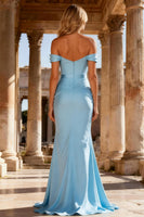 Load image into Gallery viewer, Sky Blue Beaded Mermaid Long Corset Prom Dress with Belt