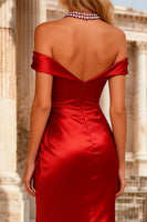 Load image into Gallery viewer, Red Beaded Mermaid Halter Neck Long Prom Dress with Slit
