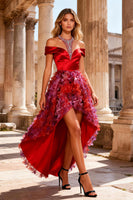 Load image into Gallery viewer, Red Halter Neck A Line High-Low Prom Dress with Beading