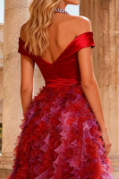 Load image into Gallery viewer, Red Halter Neck A Line High-Low Prom Dress with Beading