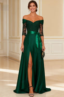 Load image into Gallery viewer, Off the Shoulder Dark Green Long Mother of the Bride Dress with Lace