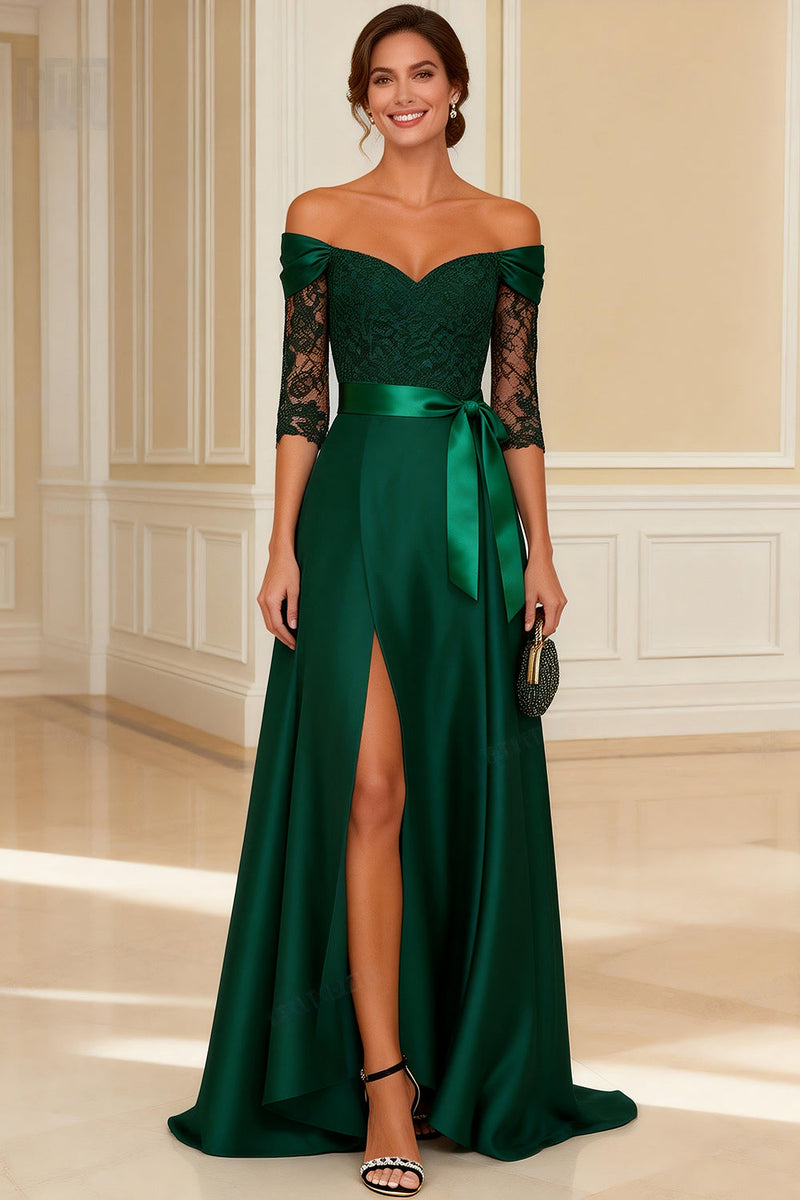 Load image into Gallery viewer, Off the Shoulder Dark Green Long Mother of the Bride Dress with Lace