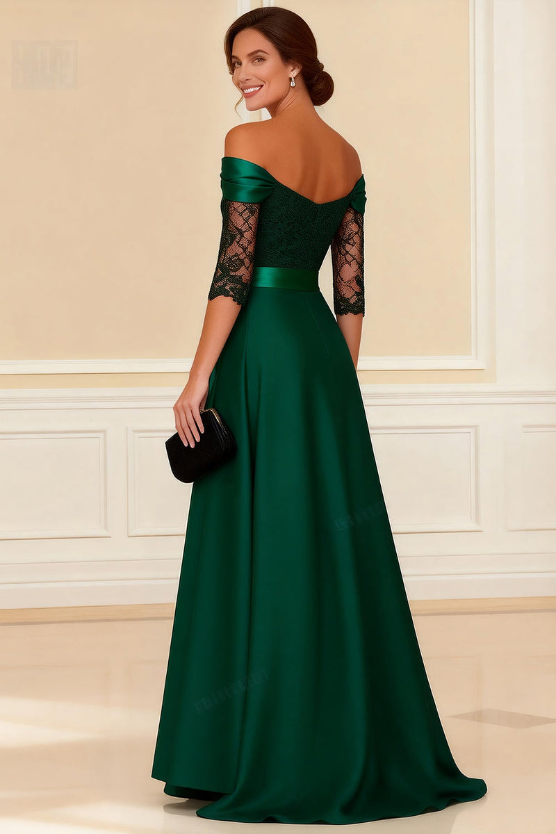 Load image into Gallery viewer, Off the Shoulder Dark Green Long Mother of the Bride Dress with Lace
